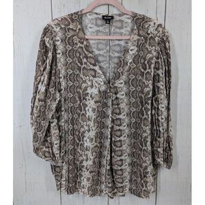 Ana Size XL Brown Snakeskin 3/4 Sleeve Womens Casual V‎ Neck Blouse